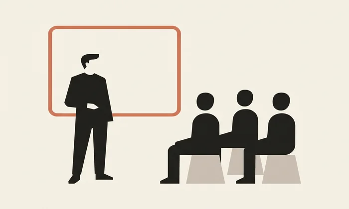 Illustration: Trainer vor einer Gruppe